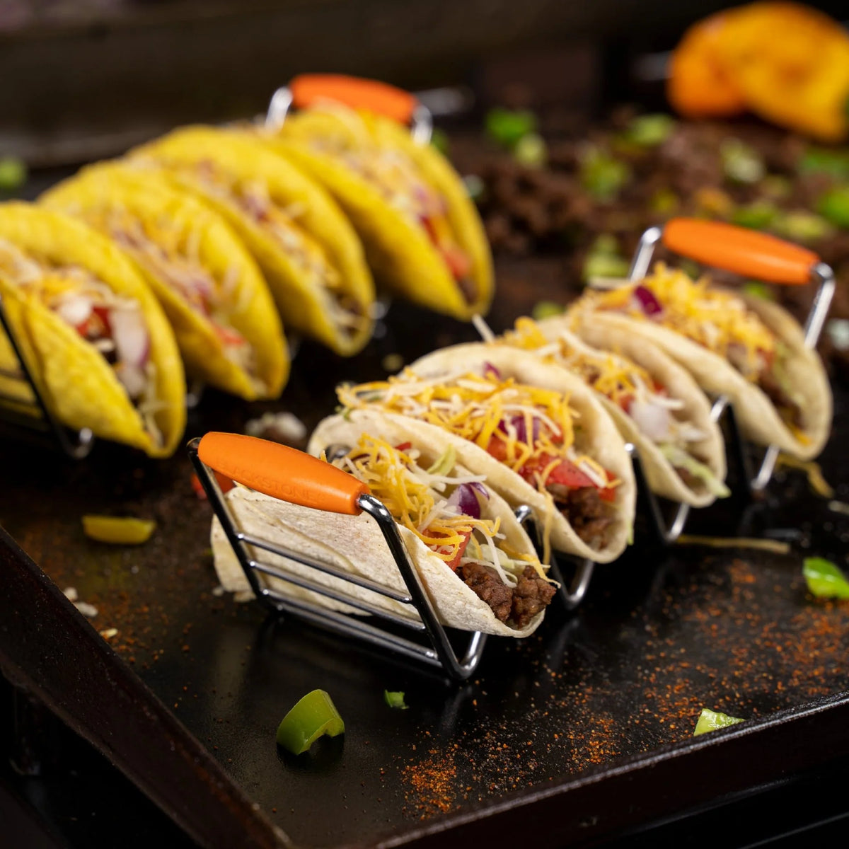 Small taco tray with silicone handles (qty 2).
